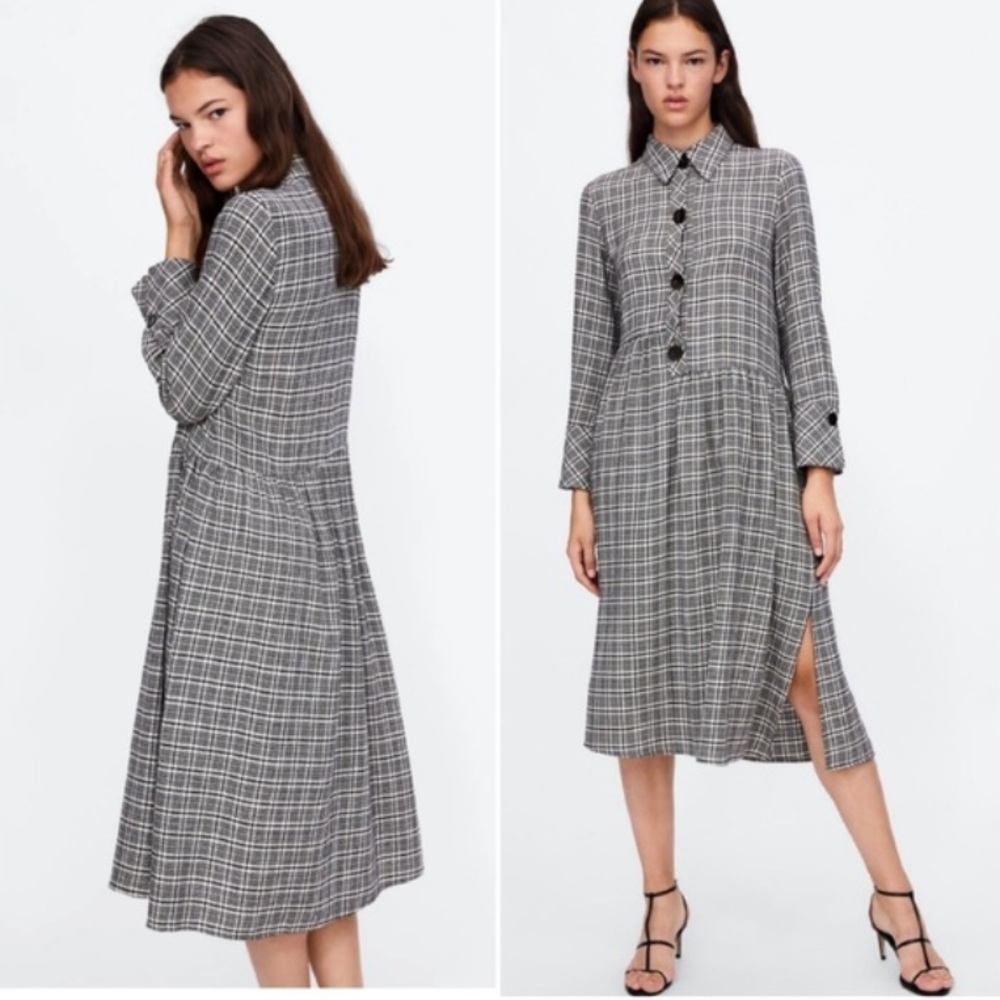 Zara Plaid Polo Collar Dress